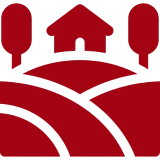 Red house and trees icon