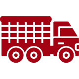 Red cargo truck icon on black background